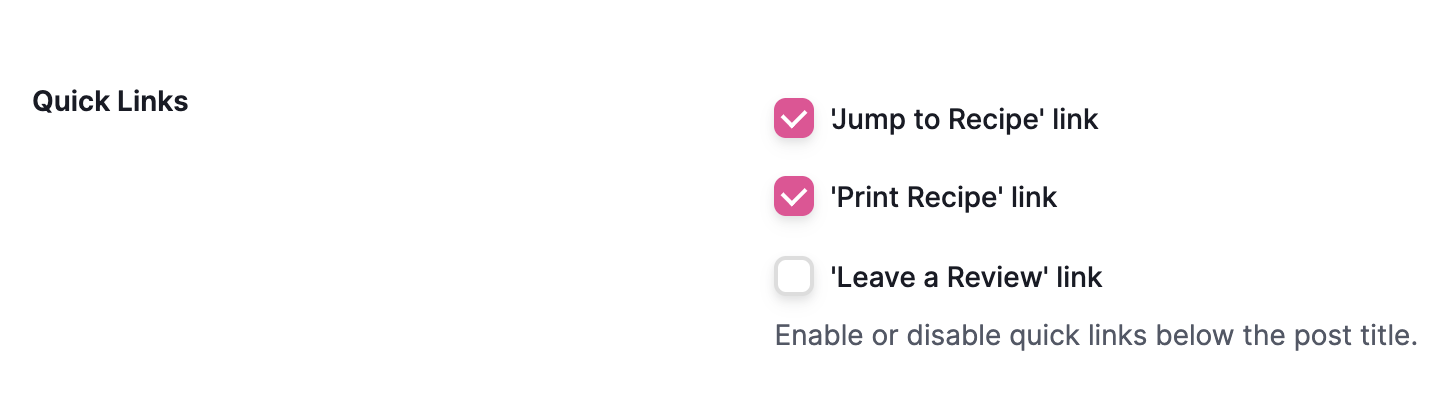 Tasty Recipes Quick Links Settings